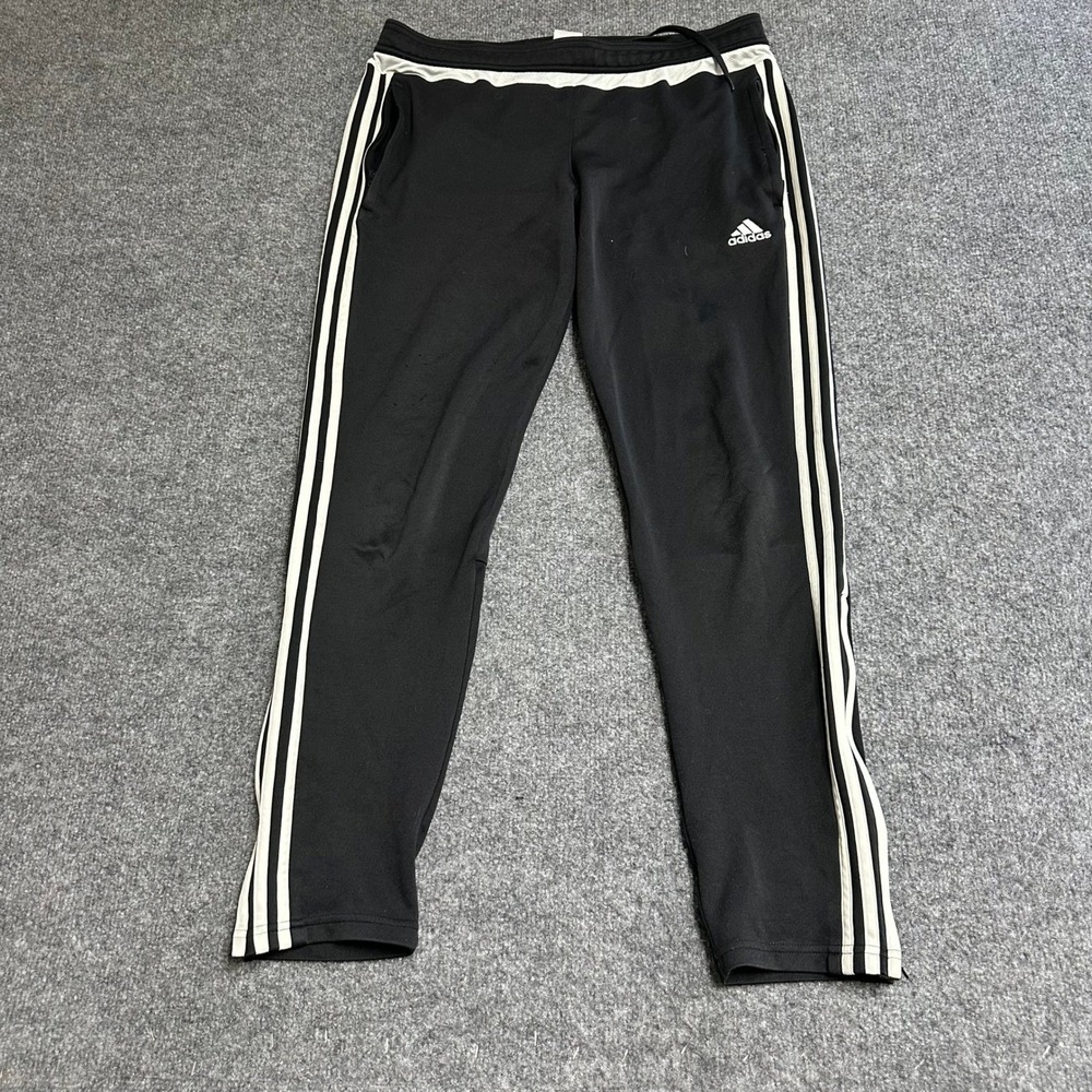 Adidas Track Pants Womens Size L Black White Stripe Tapered Zip Pocket Athletic